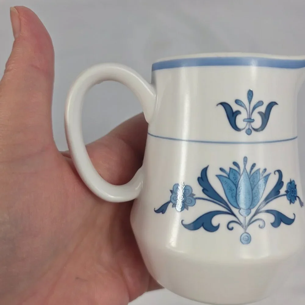 Noritake Blue Haven Creamer White with Blue Flowers & Bands